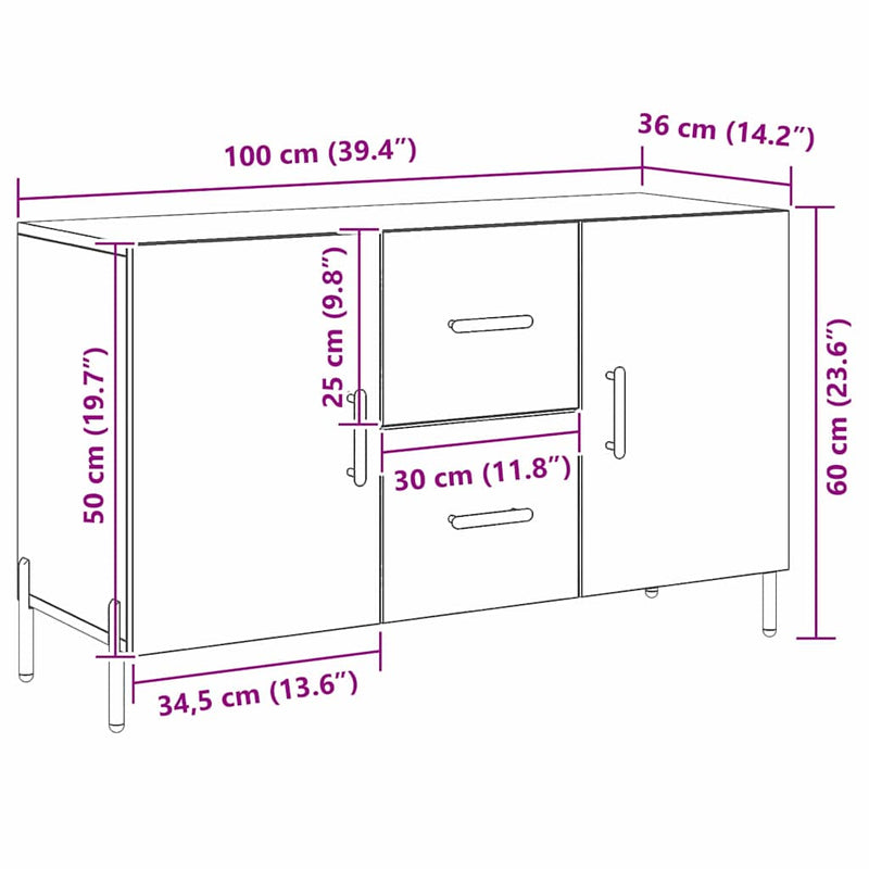 Dressoir Met Lade 100 X 36 X 60 Cm Bewerkt Hout