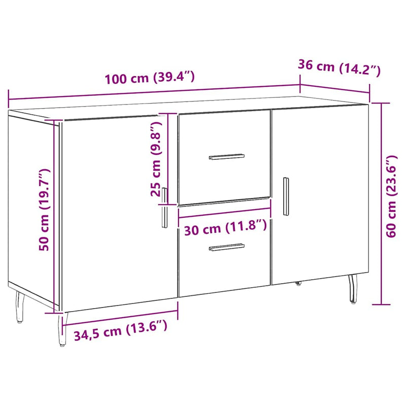 Dressoir Met Lade 100 X 36 X 60 Cm Bewerkt Hout