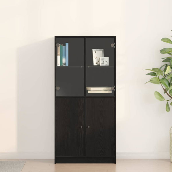 Highboard Zwart 68 X 37 X 142 Cm Bewerkt Hout