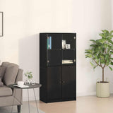 Highboard Zwart 68 X 37 X 142 Cm Bewerkt Hout