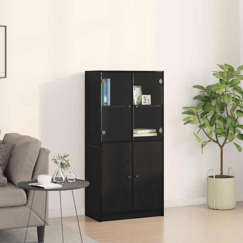 Highboard Zwart 68 X 37 X 142 Cm Bewerkt Hout