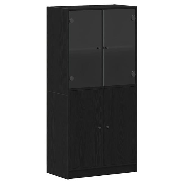 Highboard Zwart 68 X 37 X 142 Cm Bewerkt Hout