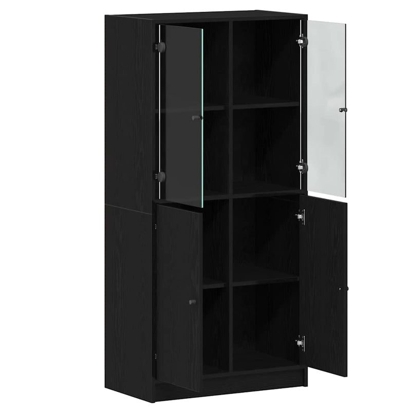 Highboard Zwart 68 X 37 X 142 Cm Bewerkt Hout
