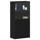 Highboard Zwart 68 X 37 X 142 Cm Bewerkt Hout