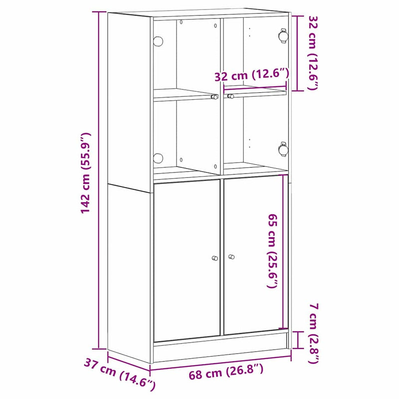 Highboard Zwart 68 X 37 X 142 Cm Bewerkt Hout