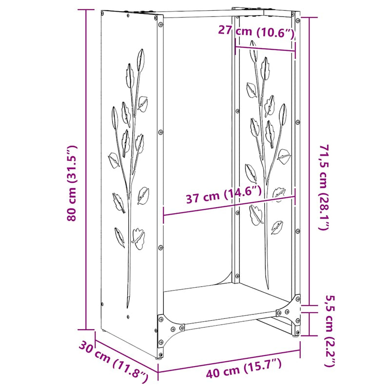 Brandhoutrek 40X30X80 Cm Koudgewalst Staal Wit