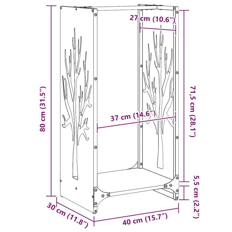 Brandhoutrek 40X30X80 Cm Koudgewalst Staal Wit