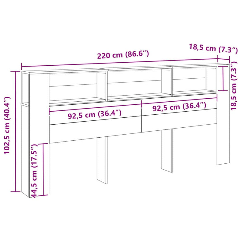 Hoofdeinde Kas Met Opslag 220 X 18,5 X 104,5 Cm Bewerkt Hout