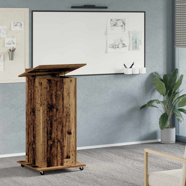 Podium Met Lade Met Wiel 55 X 55 X 107 Cm Bewerkt Hout