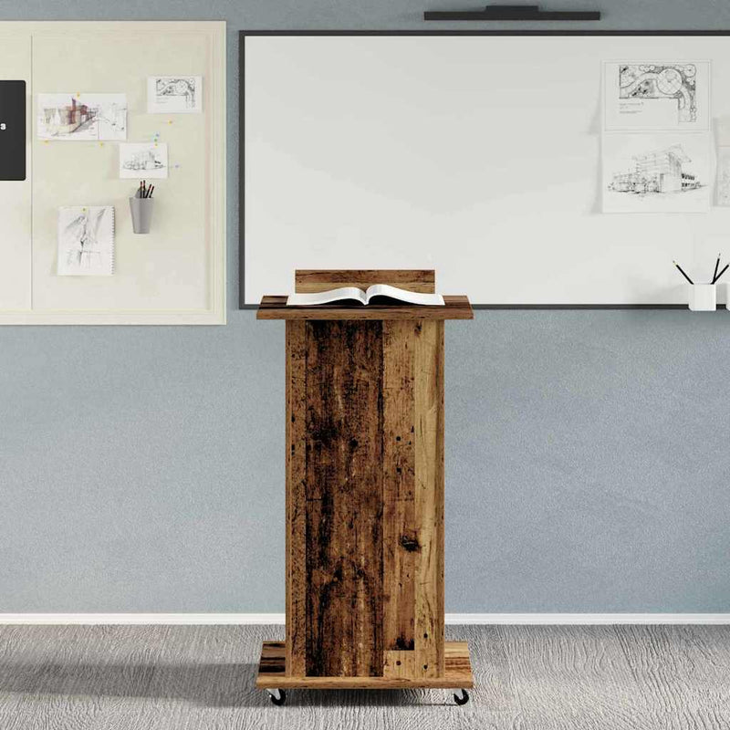 Podium Met Lade Met Wiel 55 X 55 X 107 Cm Bewerkt Hout