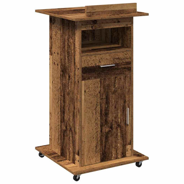 Podium Met Lade Met Wiel 55 X 55 X 107 Cm Bewerkt Hout