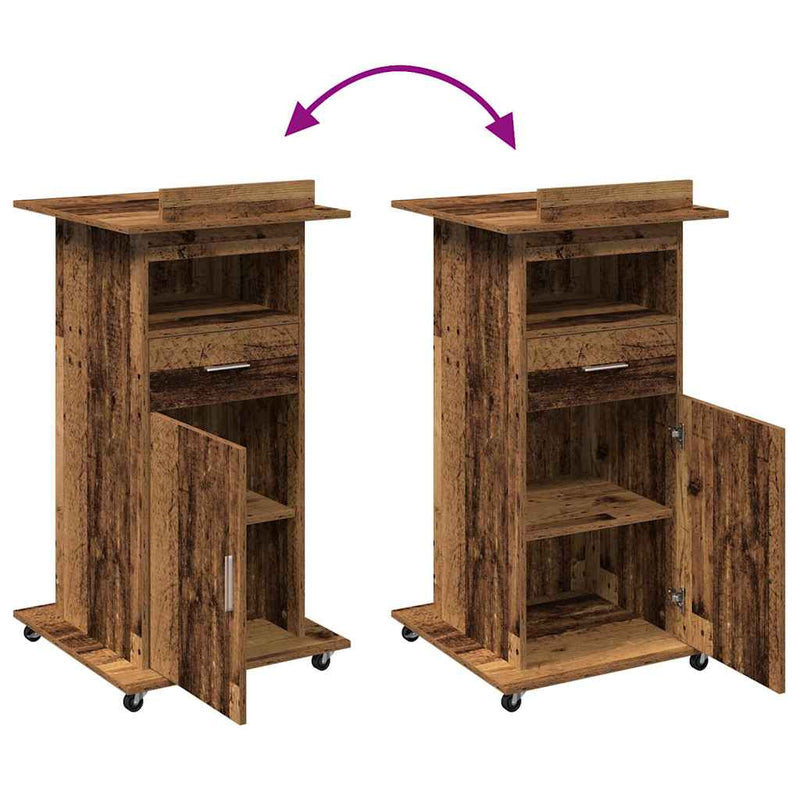 Podium Met Lade Met Wiel 55 X 55 X 107 Cm Bewerkt Hout