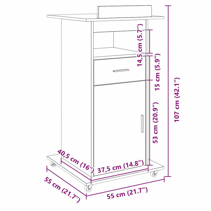 Podium Met Lade Met Wiel 55 X 55 X 107 Cm Bewerkt Hout
