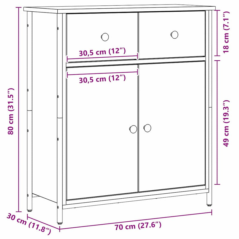 Dressoir 70X30X80 Cm Bewerkt Hout En Staal Kleurig