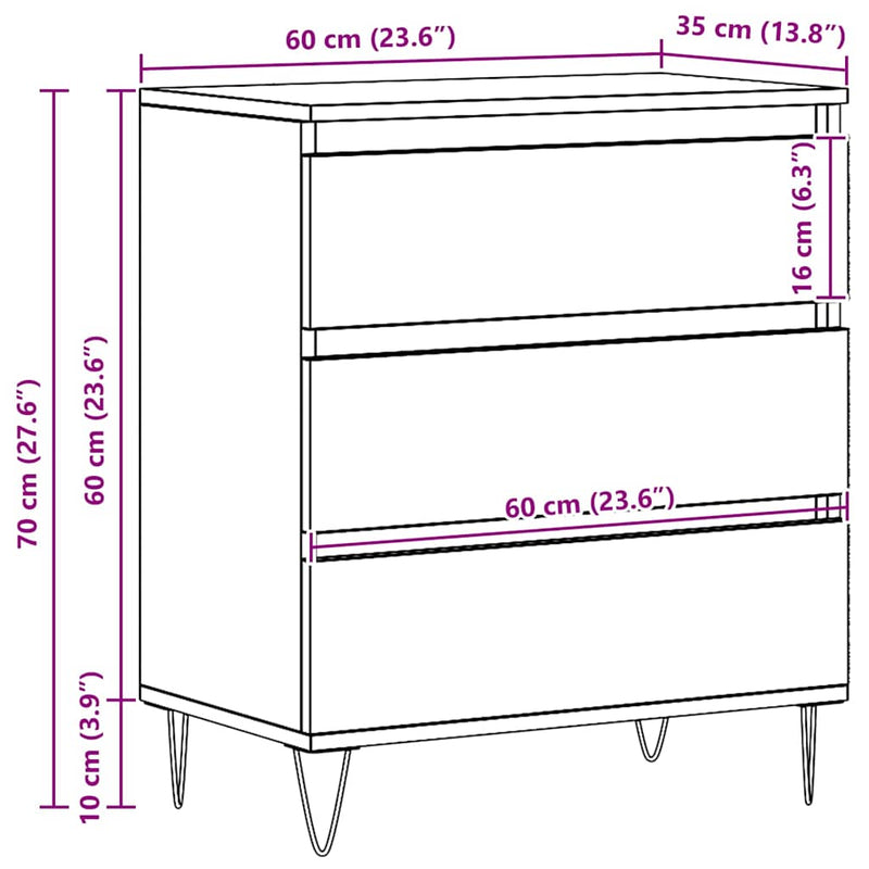 Dressoir Met Lade 60 X 35 X 70 Cm Bewerkt Hout