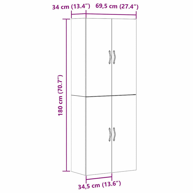 Wandkast 2 Pcs 69.5 X 34 X 90 Cm Bewerkt Hout Zwart Eiken