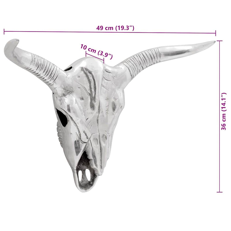 Bullschedel Zilver 49 X 10 X 36 Cm Aluminium