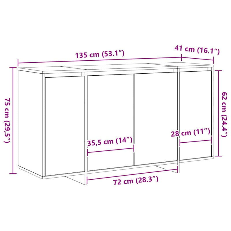Dressoir 135 X 41 X 69 Cm Bewerkt Hout