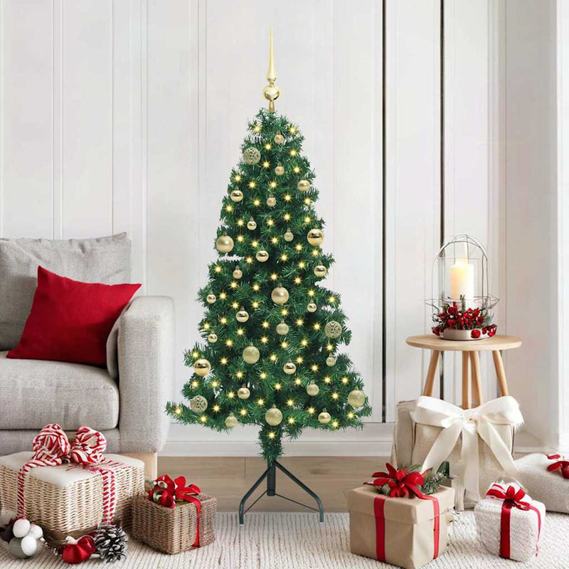 Kunstkerstboom Met Led's En Kerstballen Hoek 210 Cm Pvc