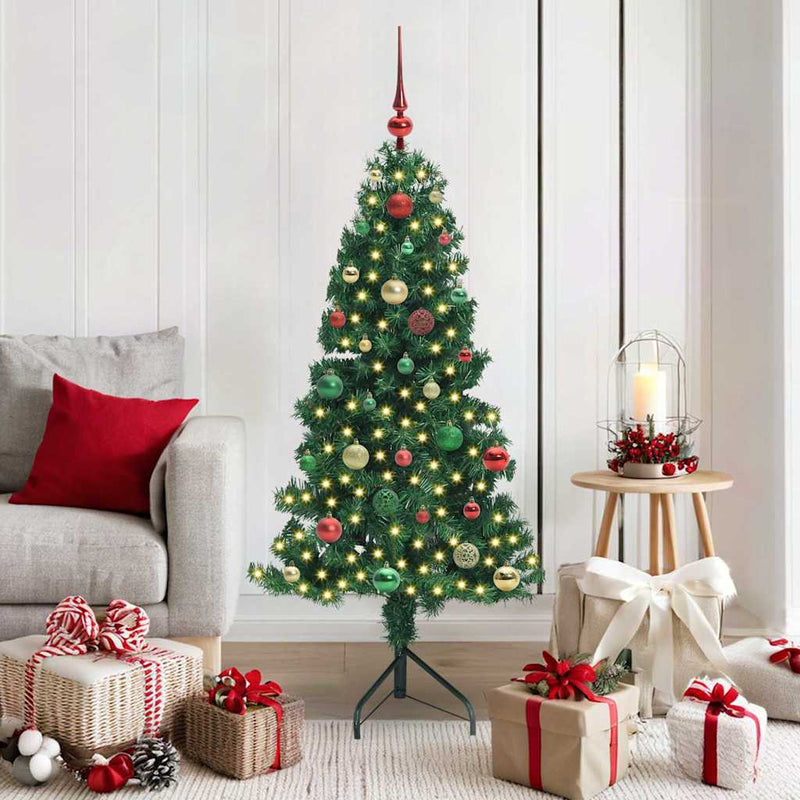 Kunstkerstboom Met Led's En Kerstballen Hoek 210 Cm Pvc