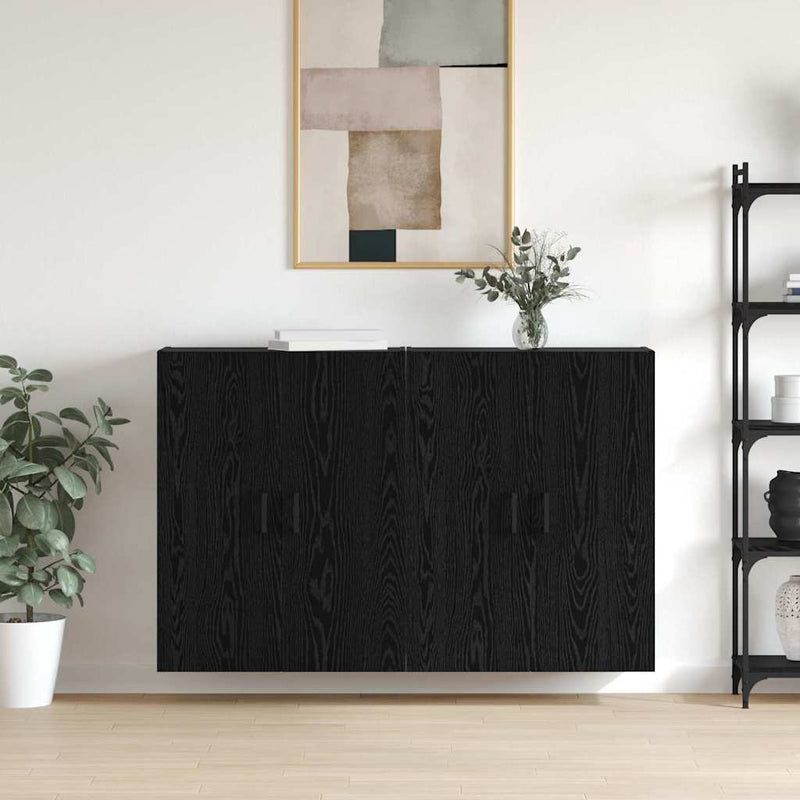 Wandkast 2 Pcs 69.5 X 34 X 90 Cm Bewerkt Hout Zwart Eiken