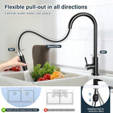 360° draaibare keukenkraan - hoge druk keukenkraan met uitschuifbare douche - Zwart & Zilver NIKYJM