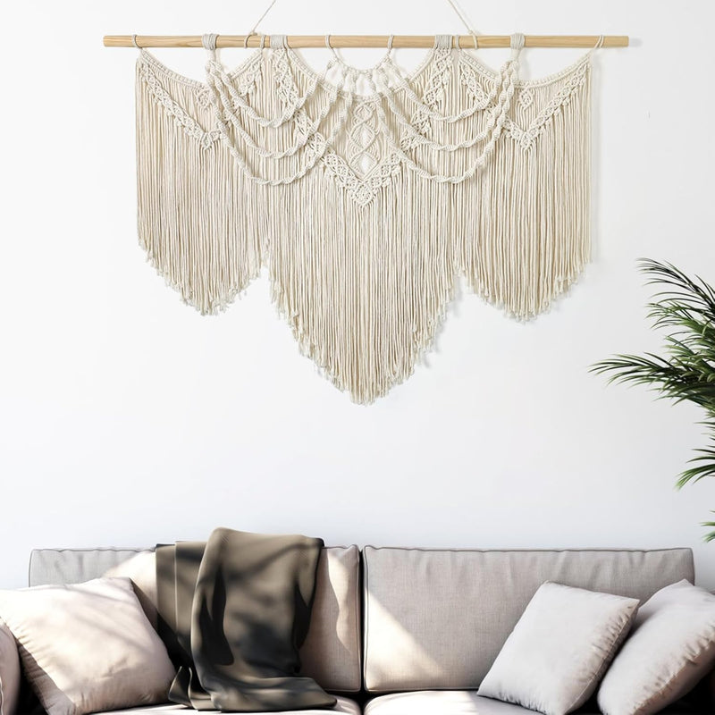 Grote macramé wandhanger ter decoratie - Boho Geweven Wandkleed en Wanddecoratie - 110x82cm UXORSN