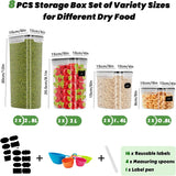 Set van 8 luchtdichte voorraadpotten - keukenopbergdozen met kunststof deksel (2,8 L / 2 L / 1,4 L / 0,8 L) × 2 - Baozun