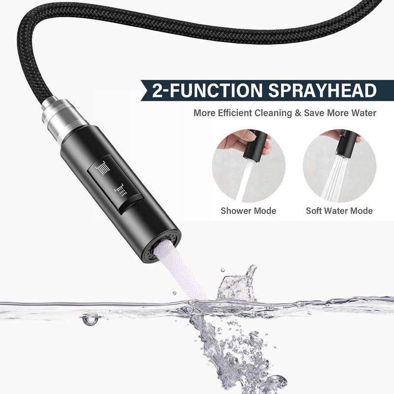 360° draaibare keukenkraan - hoge druk keukenkraan met uitschuifbare douche - Zwart & Zilver NIKYJM