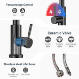 360° draaibare keukenkraan - hoge druk keukenkraan met uitschuifbare douche - Zwart & Zilver NIKYJM