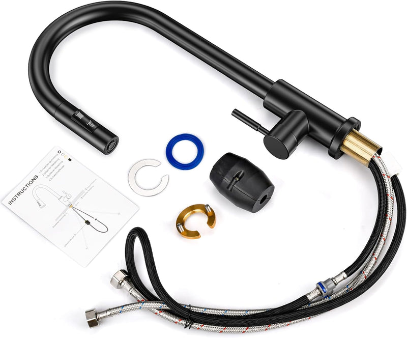 360° draaibare keukenkraan - hoge druk keukenkraan met uitschuifbare douche - Zwart & Zilver NIKYJM