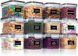 Set van 12 opbergcontainers  - 0,8 L, voor ontbijtgranen en vers voedsel - BPA-vrij kunststof, inclusief 24 labels - Zwart Vtopmart