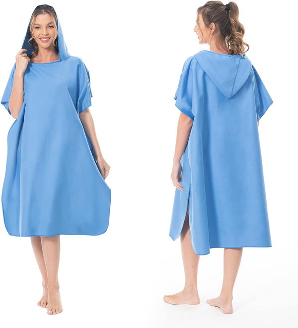 Surfponcho Omkleedhulp Strand voor Dames, Heren, Volwassenen en Tieners – Ultralichte en Sneldrogende Badponcho / Handdoekponcho van Microvezel –  (Blauw) - MOKANI