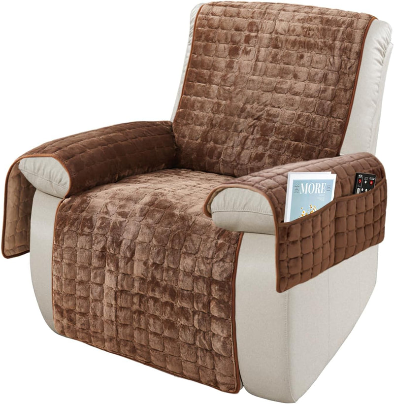 Premium beschermhoes voor fauteuil en tv-stoel-  met zakken en elastische band - bruin, 1 zit (53 x 190 cm) SEMGABO