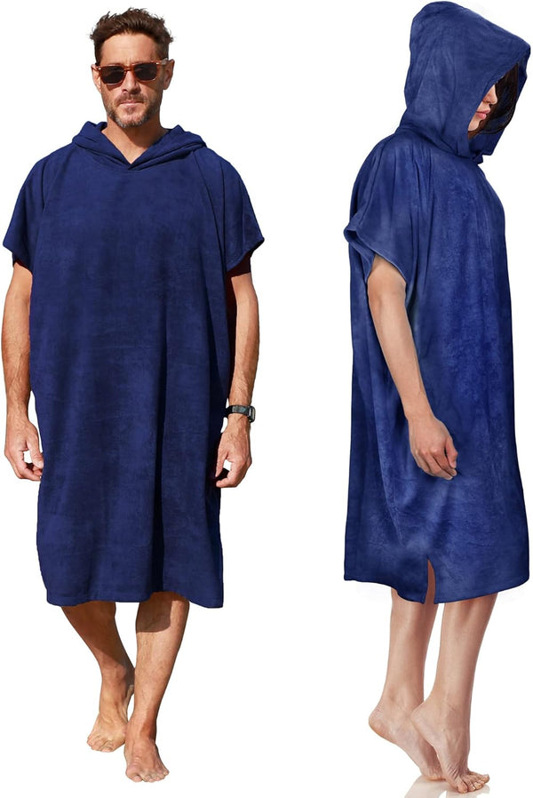 Microvezel badstof surfponcho voor volwassenen (uniseks) – badponcho/badjas voor sauna, dames en heren –  Blauw Kato Tirrinia