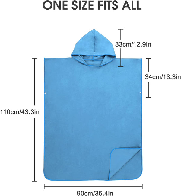 Surfponcho Omkleedhulp Strand voor Dames, Heren, Volwassenen en Tieners – Ultralichte en Sneldrogende Badponcho / Handdoekponcho van Microvezel –  (Blauw) - MOKANI