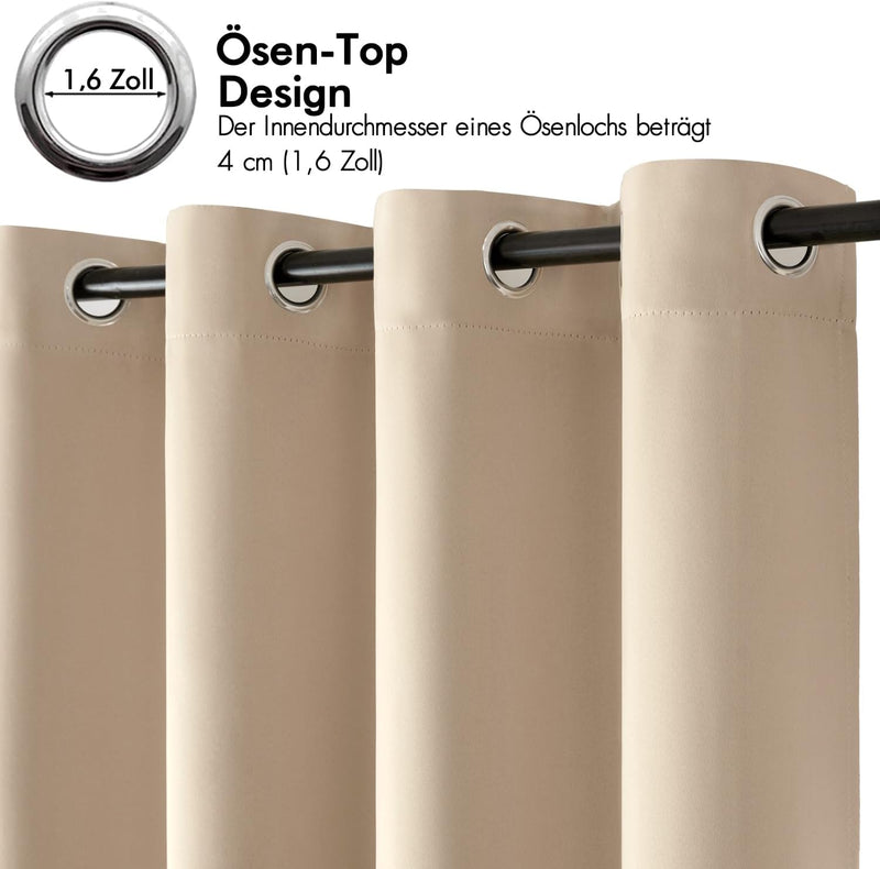 Set van 2 Beige gordijnen met Ringen voor woon- en slaapkamer - Diverse maten MIULEE