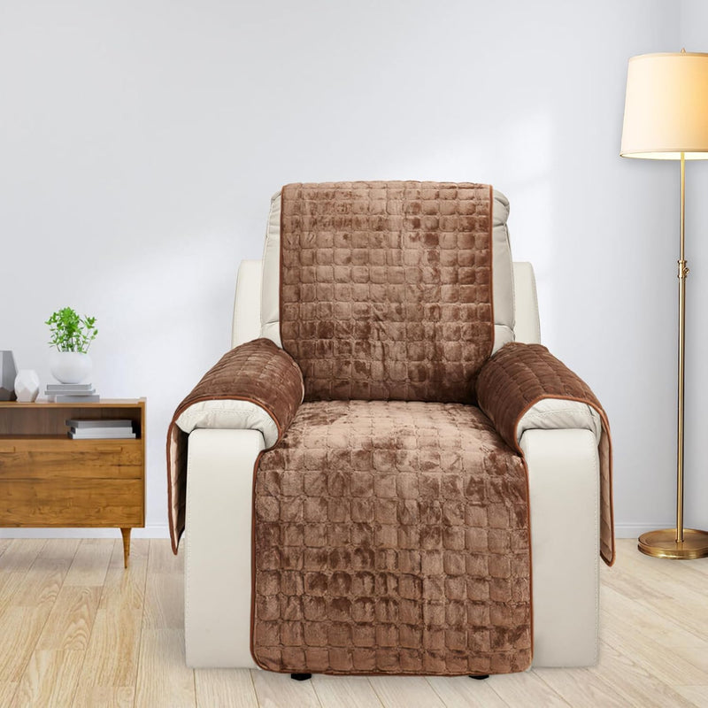 Premium beschermhoes voor fauteuil en tv-stoel-  met zakken en elastische band - bruin, 1 zit (53 x 190 cm) SEMGABO