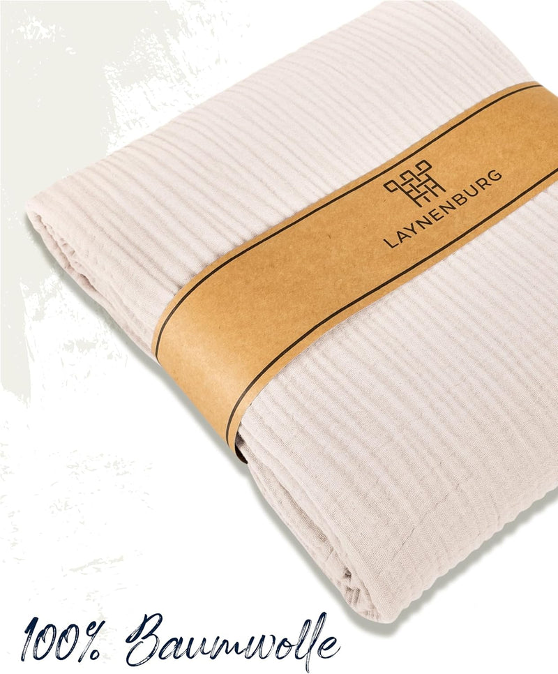 Premium Mousseline Sprei – 100% Katoen – Extra Zachte Katoenen Deken als Knuffeldeken, Bedsprei – Warme Woondeken in verschillende maten (Beige) - LAYNENBURG