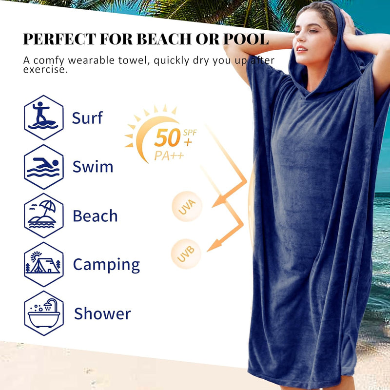 Microvezel badstof surfponcho voor volwassenen (uniseks) – badponcho/badjas voor sauna, dames en heren –  Blauw Kato Tirrinia