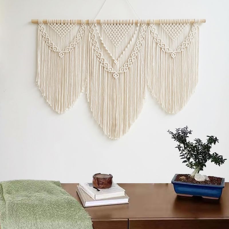 Model I Grote macramé wandhanger ter decoratie - Boho Geweven Wandkleed en Wanddecoratie - 110x82cm Hibisaws