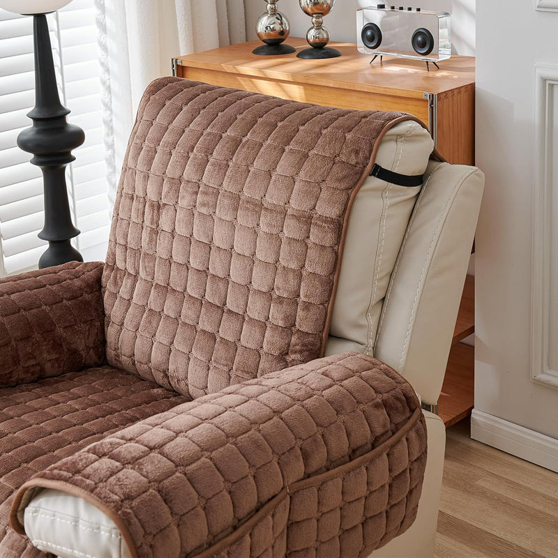 Premium beschermhoes voor fauteuil en tv-stoel-  met zakken en elastische band - bruin, 1 zit (53 x 190 cm) SEMGABO