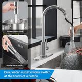 360° draaibare keukenkraan - hoge druk keukenkraan met uitschuifbare douche - Zwart & Zilver NIKYJM