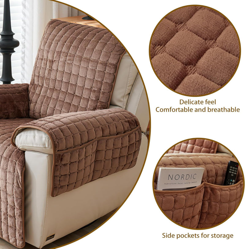 Premium beschermhoes voor fauteuil en tv-stoel-  met zakken en elastische band - bruin, 1 zit (53 x 190 cm) SEMGABO