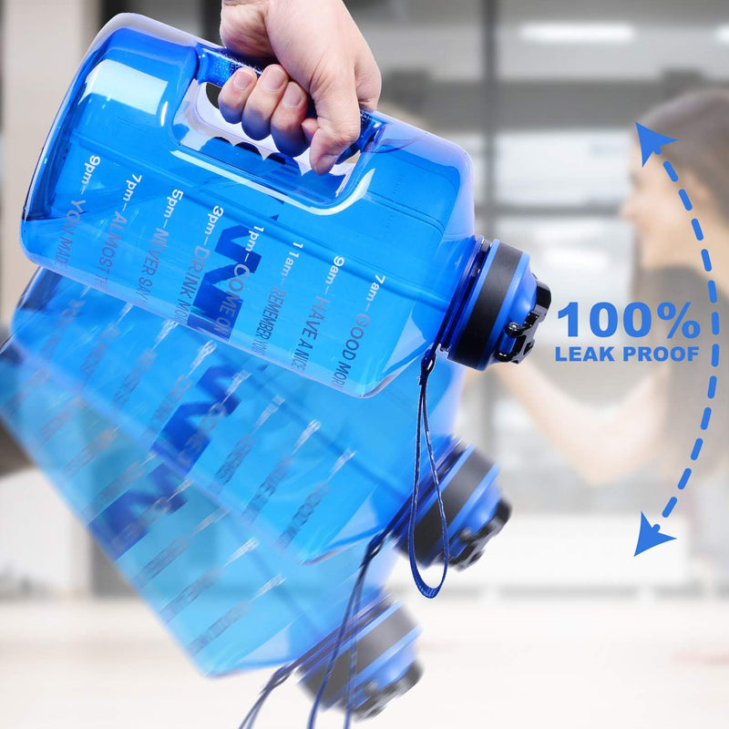 Sportwaterfles met drinktijden en rietje 3,78L/2,2L - Blauw - ETDW