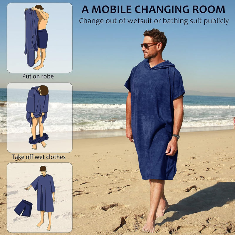 Microvezel badstof surfponcho voor volwassenen (uniseks) – badponcho/badjas voor sauna, dames en heren –  Blauw Kato Tirrinia