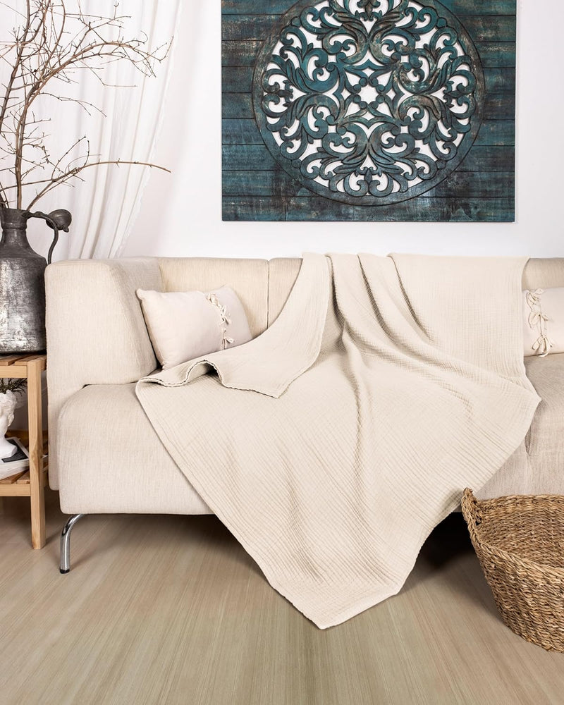 Premium Mousseline Sprei – 100% Katoen – Extra Zachte Katoenen Deken als Knuffeldeken, Bedsprei – Warme Woondeken in verschillende maten (Beige) - LAYNENBURG