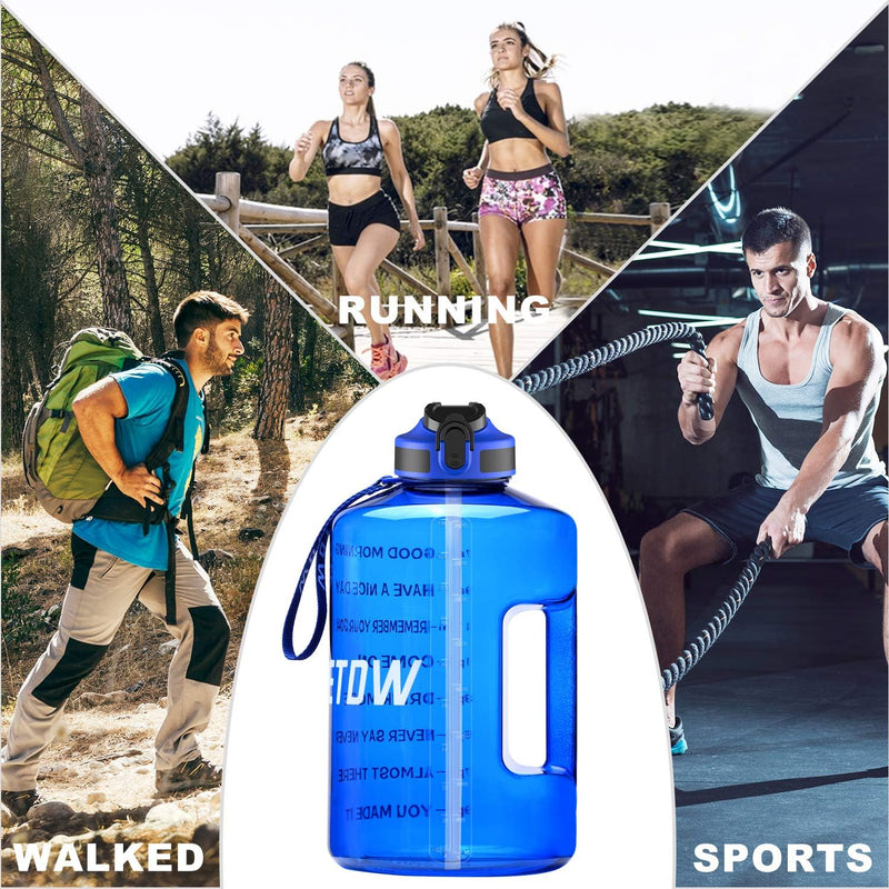 Sportwaterfles met drinktijden en rietje 3,78L/2,2L - Blauw - ETDW
