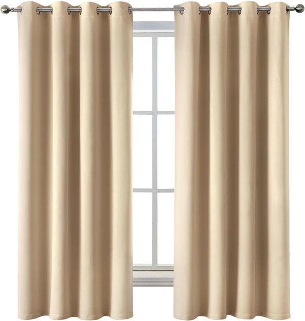 Set van 2 Beige gordijnen met Ringen voor woon- en slaapkamer - Diverse maten MIULEE