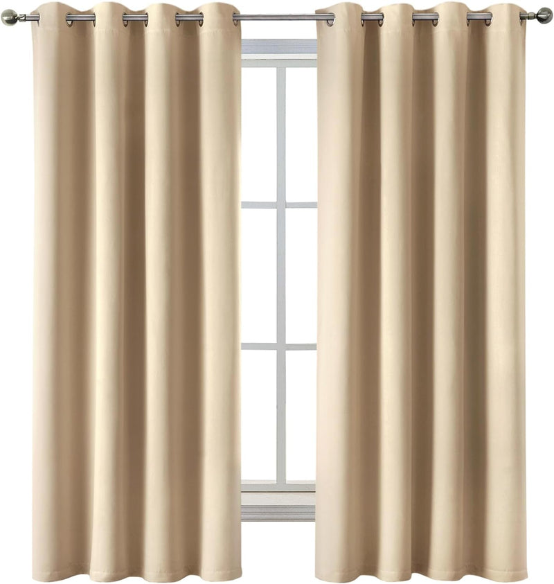 Set van 2 Beige gordijnen met Ringen voor woon- en slaapkamer - Diverse maten MIULEE